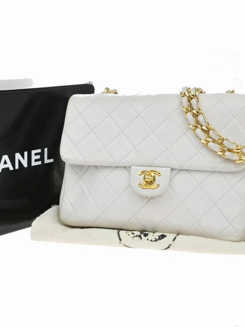CHANEL CC Mini Matelasse Chain Shoulder Bag Leather White GHW Vintage